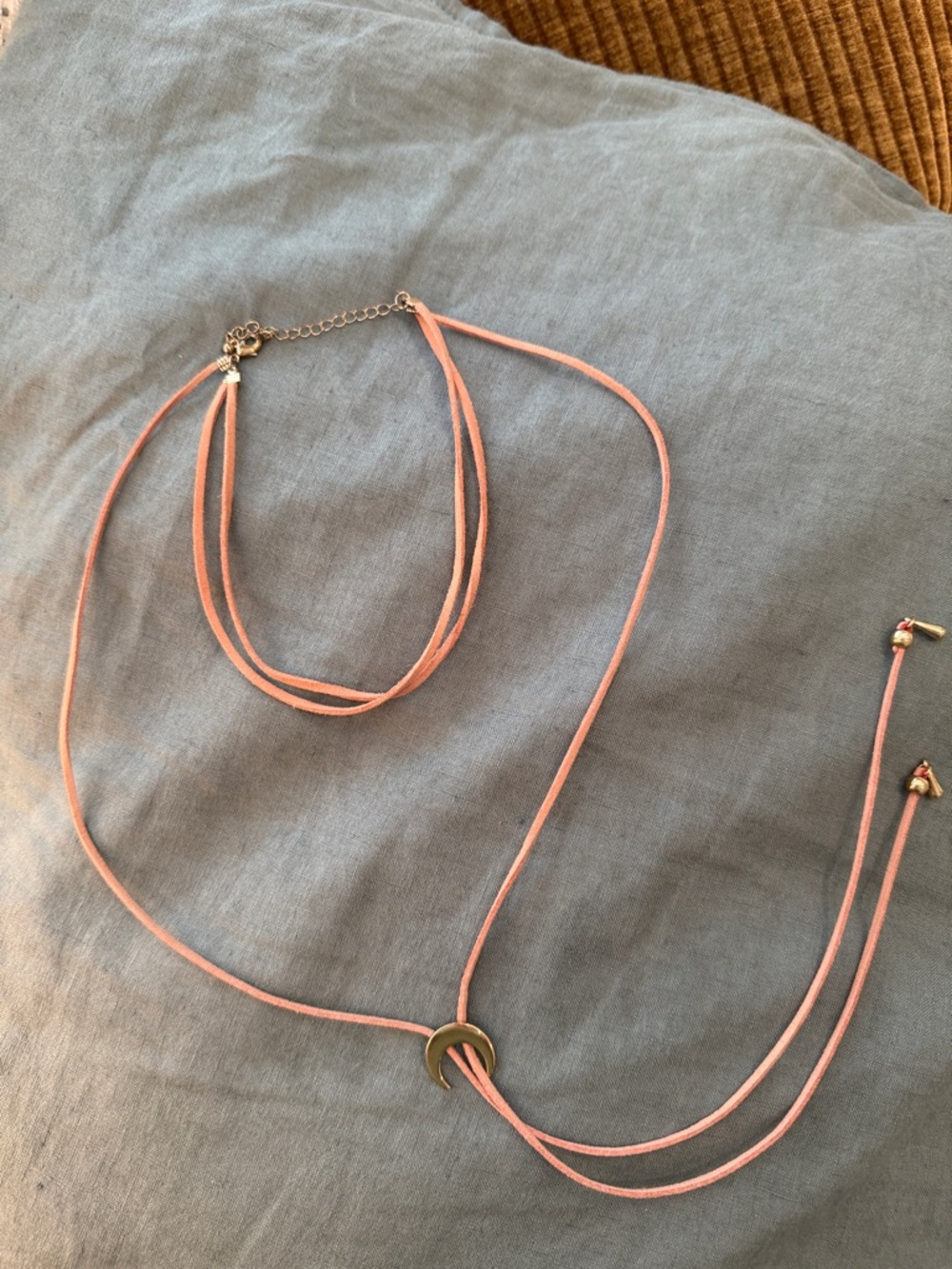 Delicate Pink Suede Necklace with Crescent Accent